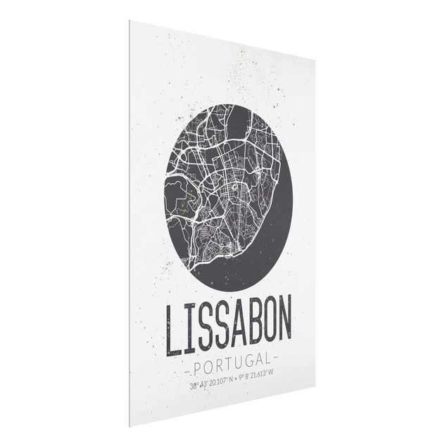 Glastavlor ordspråk Lisbon City Map - Retro