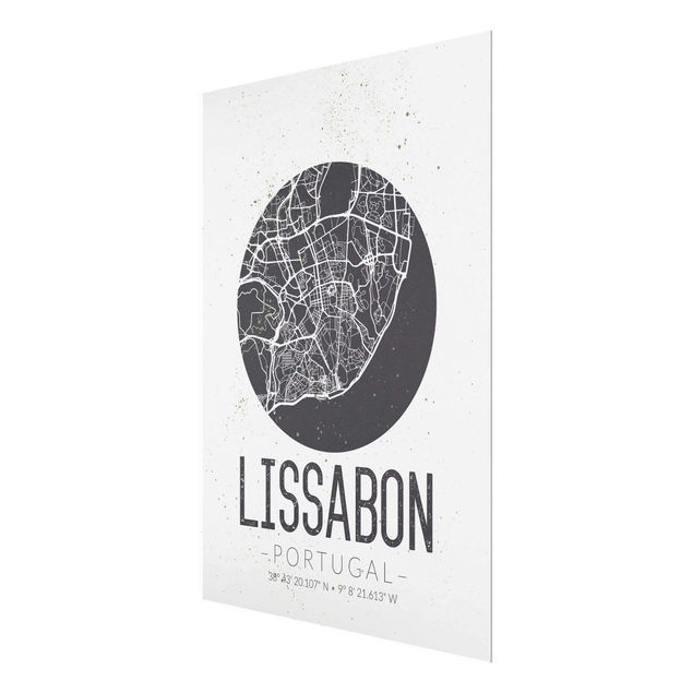 Tavlor svart och vitt Lisbon City Map - Retro