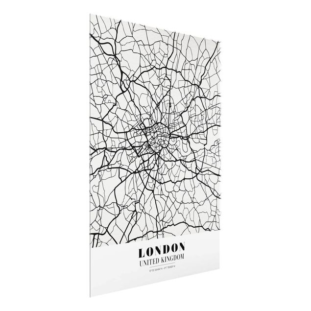 Glastavlor svart och vitt London City Map - Classic