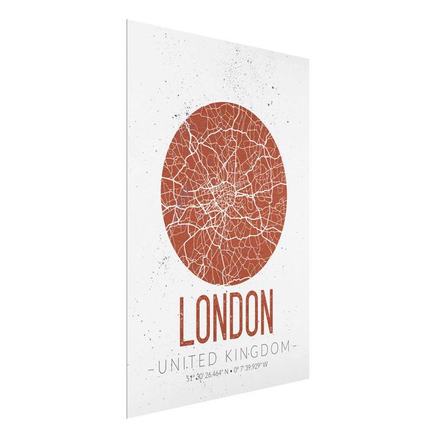 Glastavlor svart och vitt City Map London - Retro