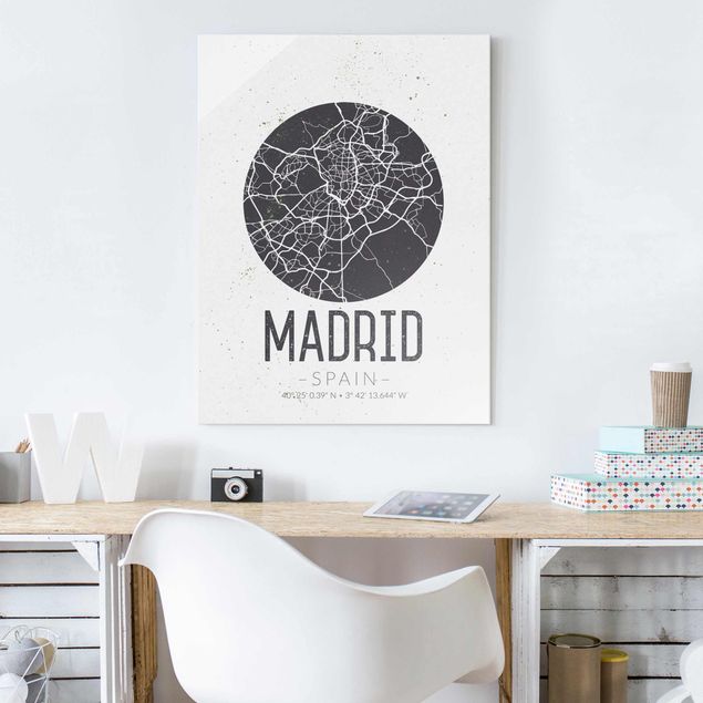 Glastavlor världskartor Madrid City Map - Retro