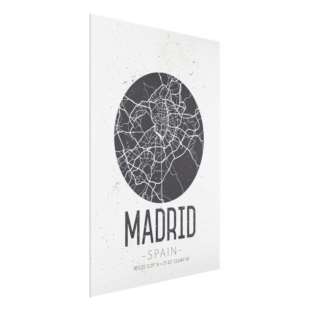 Glastavlor ordspråk Madrid City Map - Retro