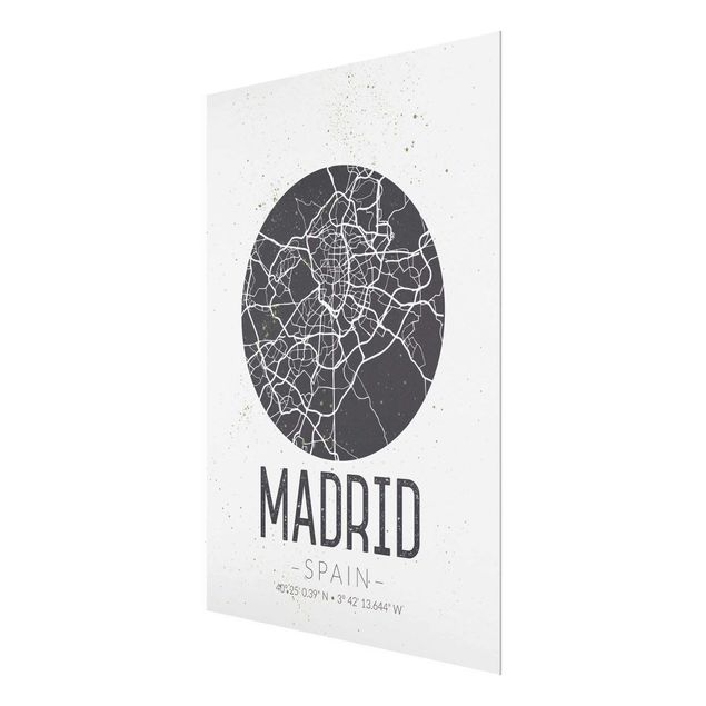 Tavlor svart och vitt Madrid City Map - Retro