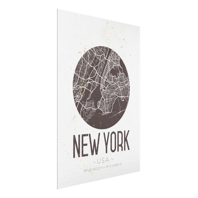 Glastavlor svart och vitt New York City Map - Retro