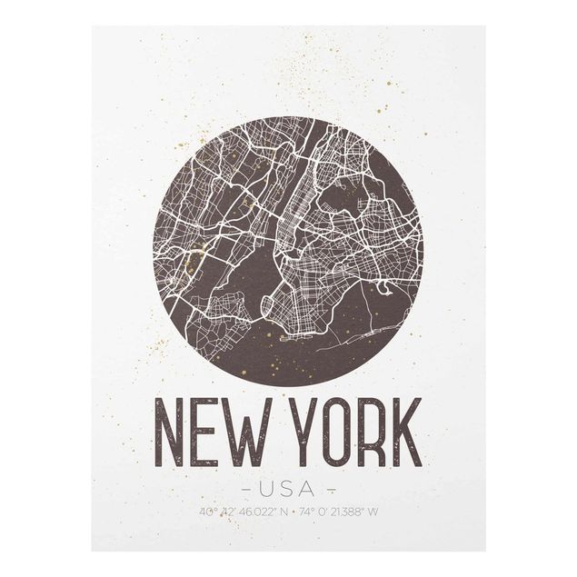 Glastavlor världskartor New York City Map - Retro