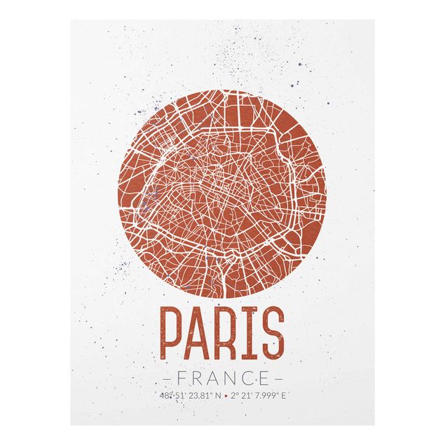 Glastavlor världskartor City Map Paris - Retro