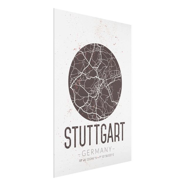 Glastavlor ordspråk Stuttgart City Map - Retro