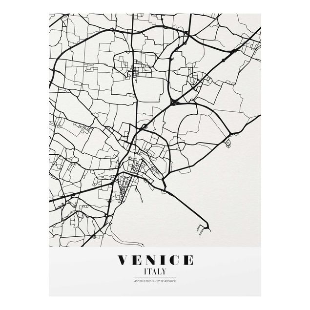 Tavlor svart och vitt Venice City Map - Classic
