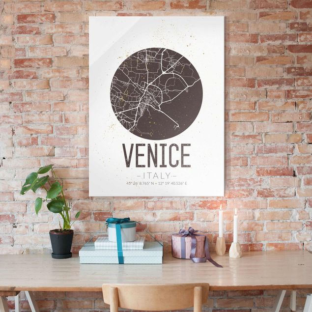 Glastavlor svart och vitt Venice City Map - Retro