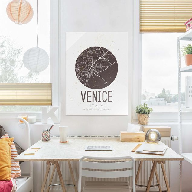Glastavlor världskartor Venice City Map - Retro