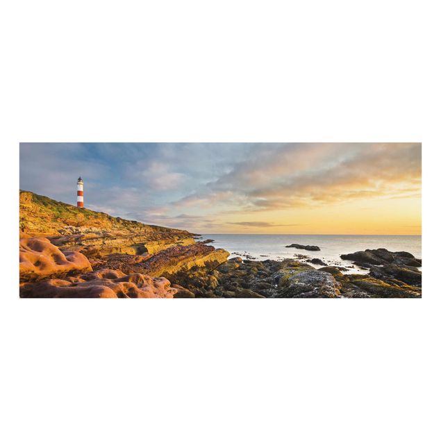 Tavlor hav Tarbat Ness Lighthouse And Sunset At The Ocean