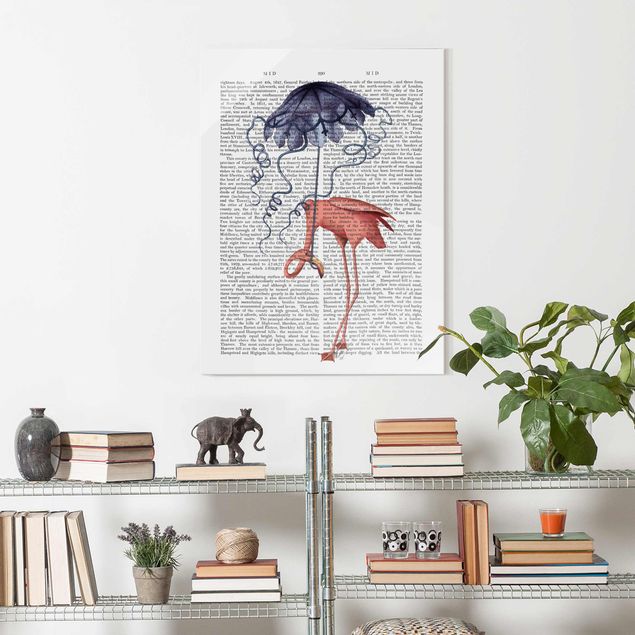 Glastavlor ordspråk Animal Reading - Flamingo With Umbrella