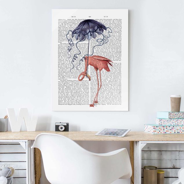 Glastavlor djur Animal Reading - Flamingo With Umbrella