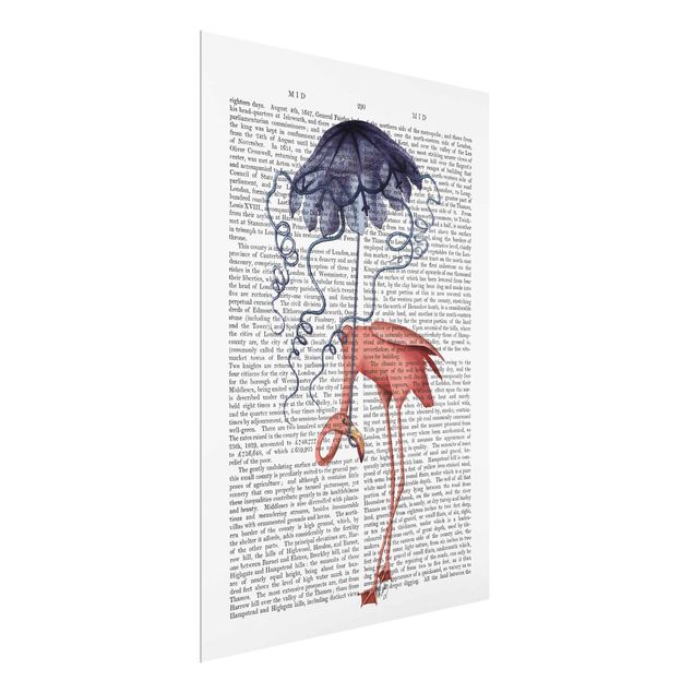 Tavlor ordspråk Animal Reading - Flamingo With Umbrella