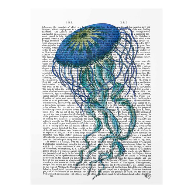 Tavlor blå Animal Reading - Jellyfish