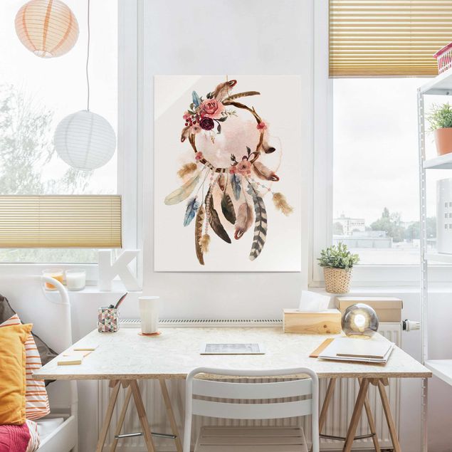 Kök dekoration Dream Catcher With Roses And Feathers