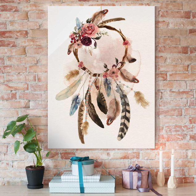 Glastavlor rosor Dream Catcher With Roses And Feathers
