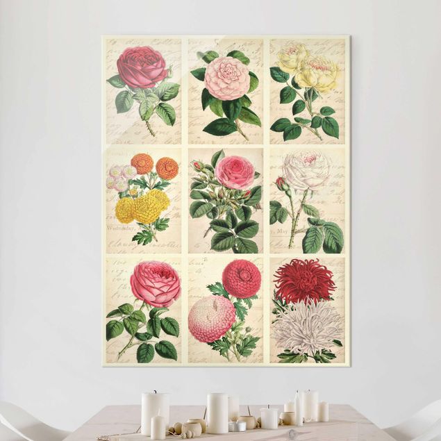 Glastavlor rosor Vintage Floral Collage