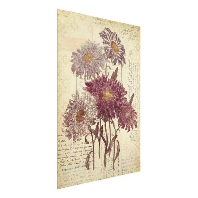 Tavlor blommor  Vintage Flowers With Handwriting