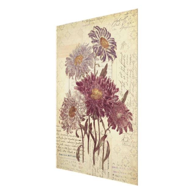 Glas Magnetboard Vintage Flowers With Handwriting