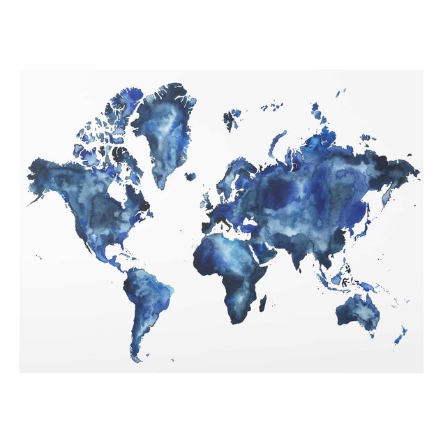 Tavlor blå Water World Map Light