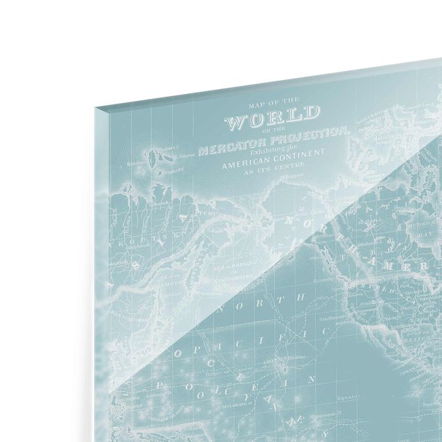 Magnettafel Glas World Map In Ice Blue