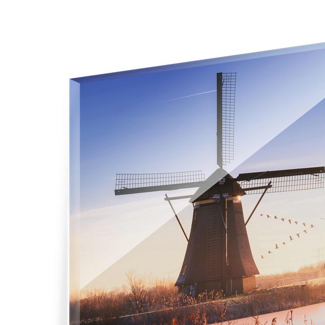 Glasbild - Windmühlen von Kinderdijk - Quer 3:2