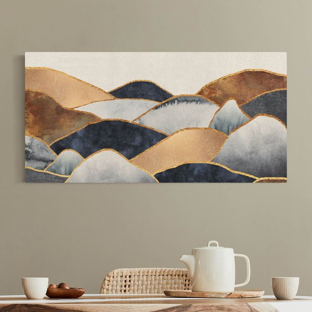 Canvastavlor bergen Golden Mountains Watercolour
