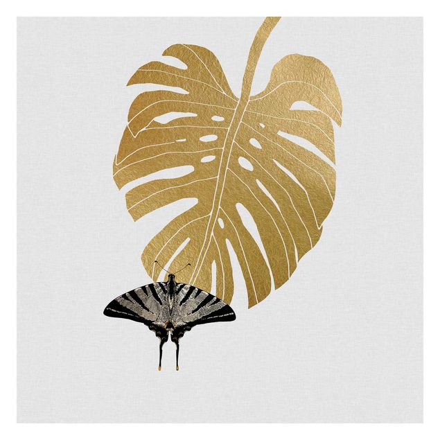 Tapeter Golden Monstera With Butterfly