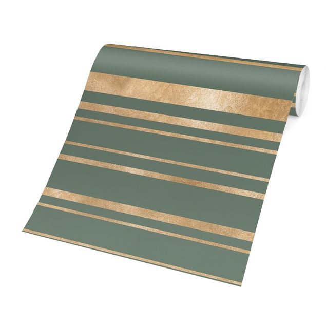 Tapeter Golden Stripes Green Backdrop