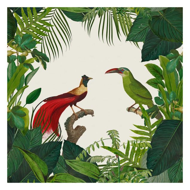 Fototapeter grön Green Paradise With Tropical Birds