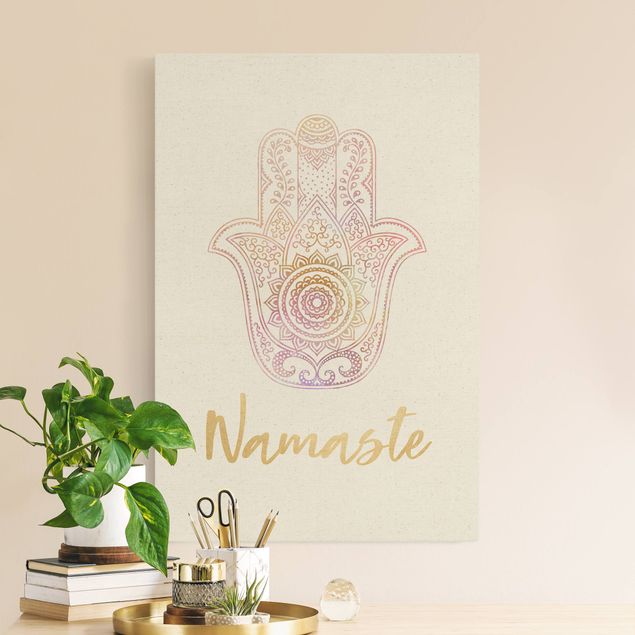 Canvastavlor mönster Hamsa Hand Illustration Namaste Gold Light Pink