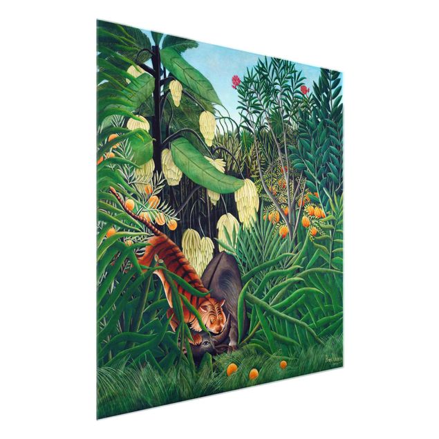 Tavlor landskap Henri Rousseau - Fight Between A Tiger And A Buffalo