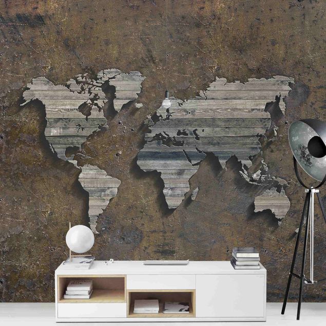 Fototapeter världskartor Wooden Grid World Map