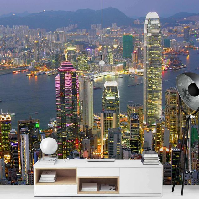 Fototapeter blå Hong Kong Skyline