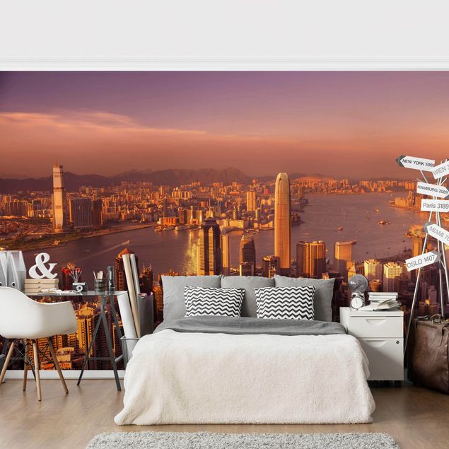 Fototapeter arkitektur och skyline Hong Kong Sunset