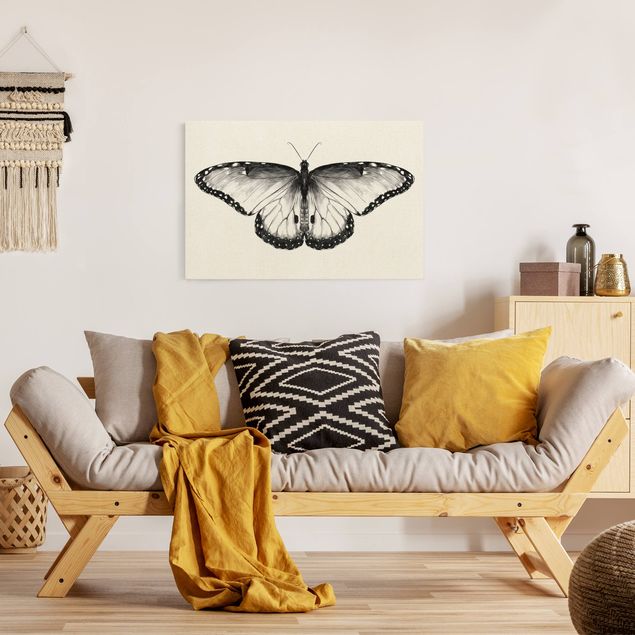 Tavlor modernt Illustration Flying Common Morpho Black