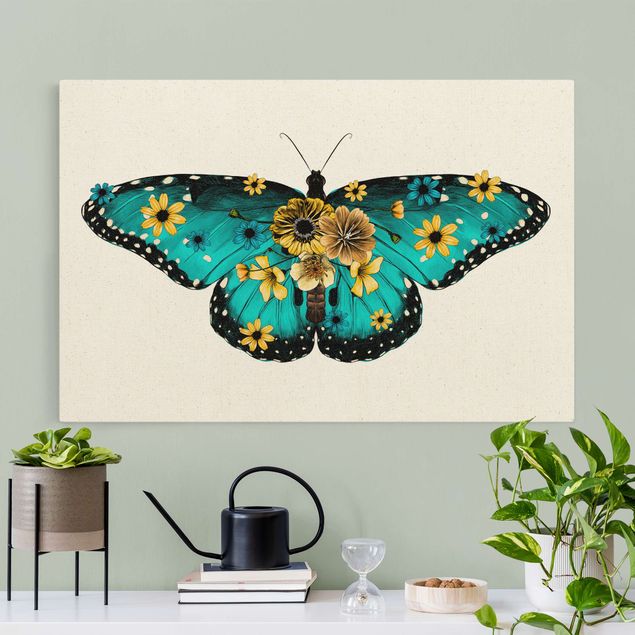 Tavlor fjärilar Illustration Floral Common Morpho