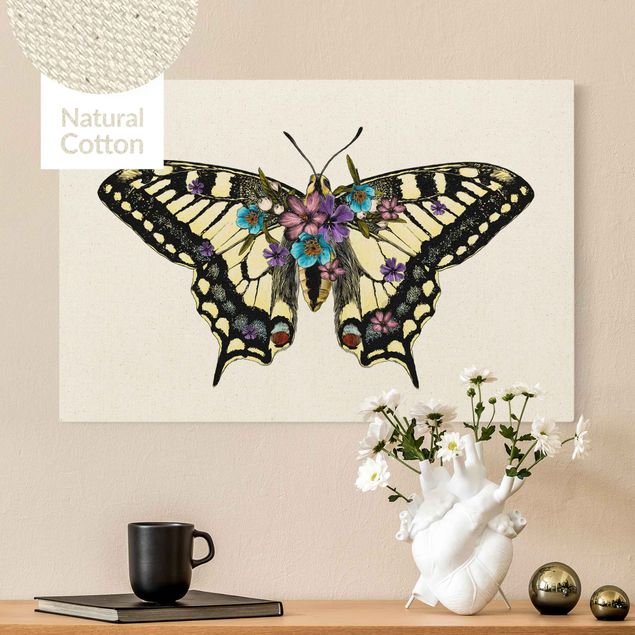 Canvastavlor schemtterlings Illustration Floral Swallowtail