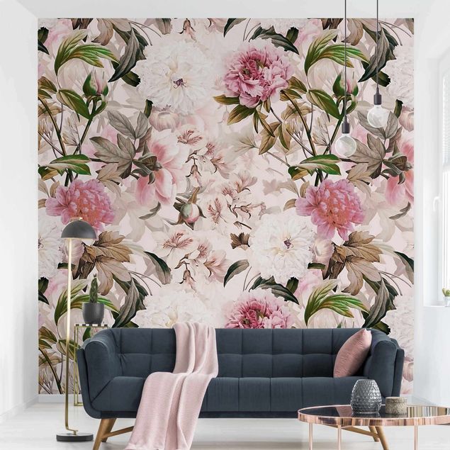 Tapeter modernt Illustrated Peonies In Light Pink