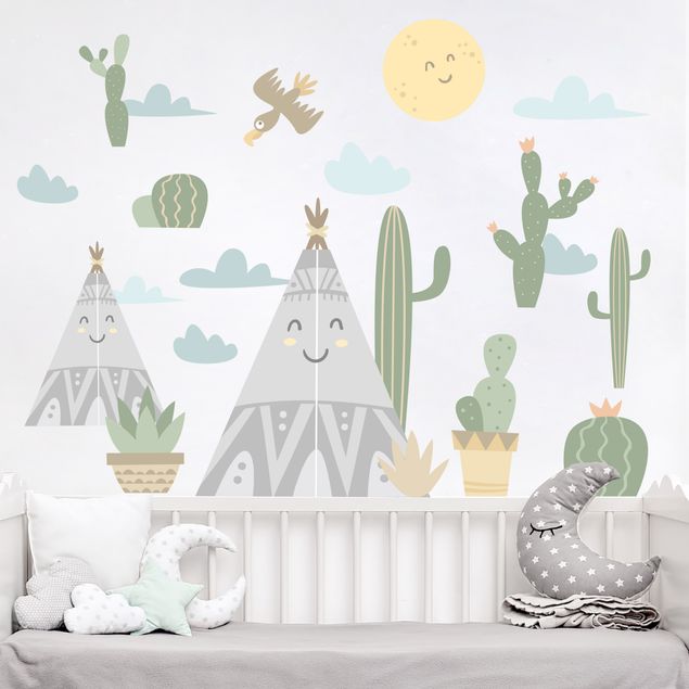 Wallstickers indianer Indian tents and cacti