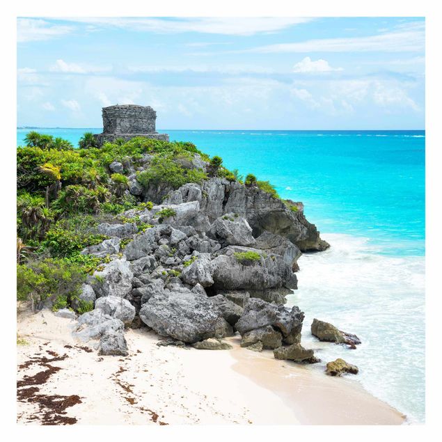 Fototapeter grön Caribbean Coast Tulum Ruins