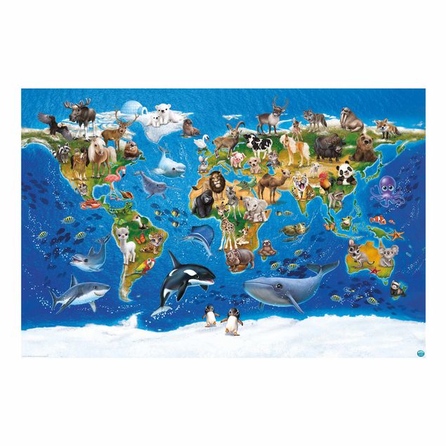 Tapeter Animal Club International - World Map With Animals