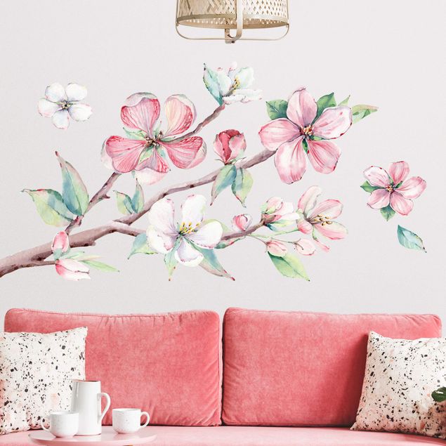 Autocolantes de parede árvores Cherry blossom branch watercolor
