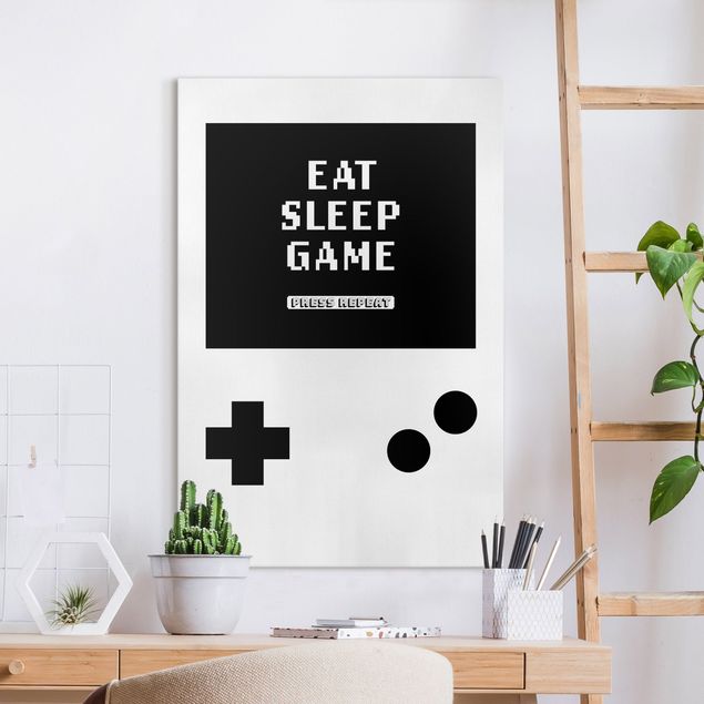 Canvastavlor svart och vitt Classical Gaming Console Eat Sleep Game Press Repeat