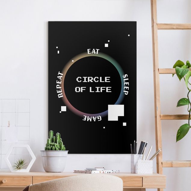 Canvastavlor svart och vitt Classical Video Game Circle Of Life