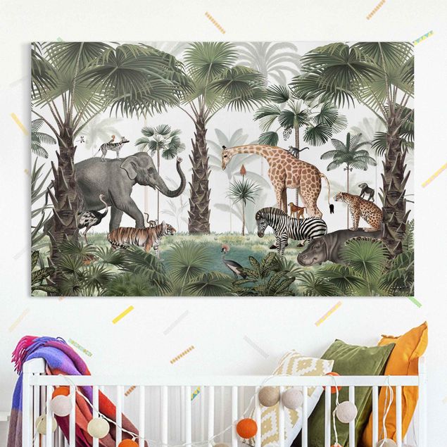 Canvastavlor elefanter Kingdom of the jungle animals