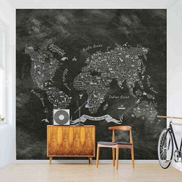Fototapeter svart och vitt Chalk Typography World Map