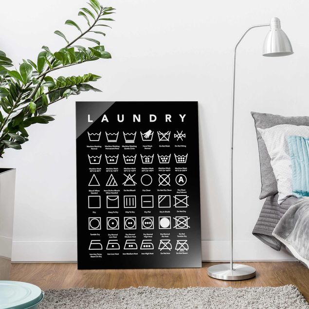 Glastavlor svart och vitt Laundry Symbols Black And White