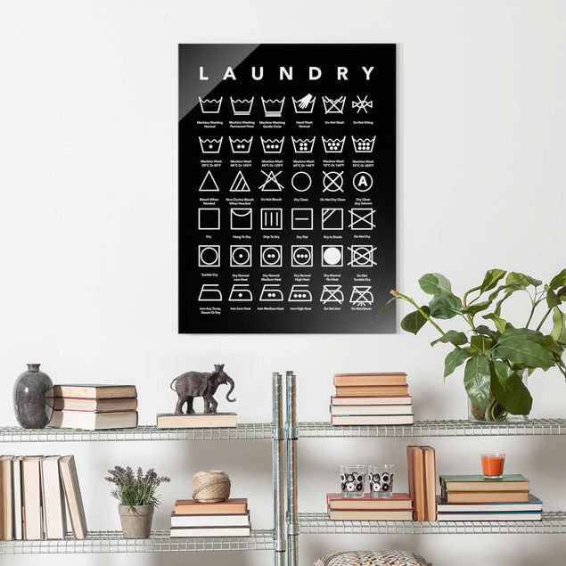Glastavlor ordspråk Laundry Symbols Black And White